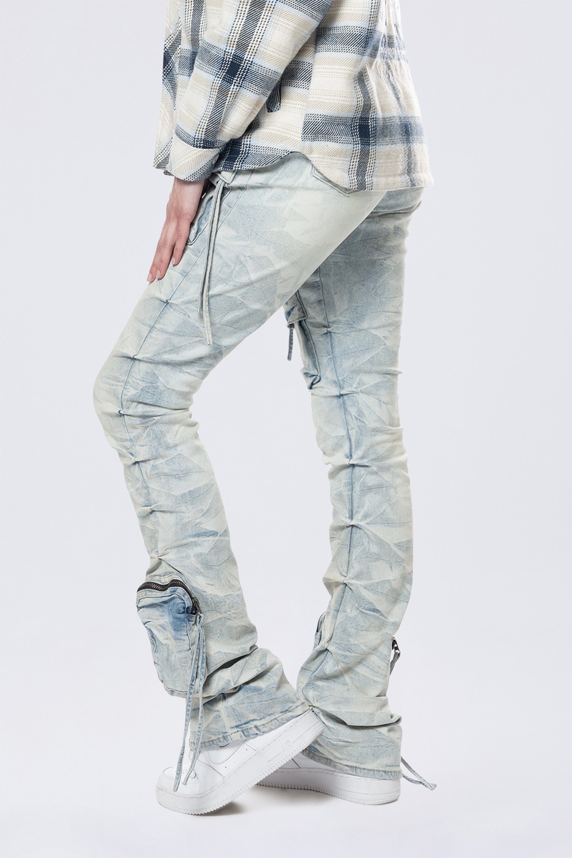 High Rise Stacked Cargo Jeans - Marshfield Blue