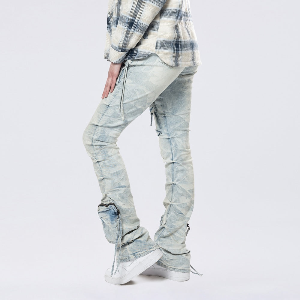 High Rise Stacked Cargo Jeans - Marshfield Blue