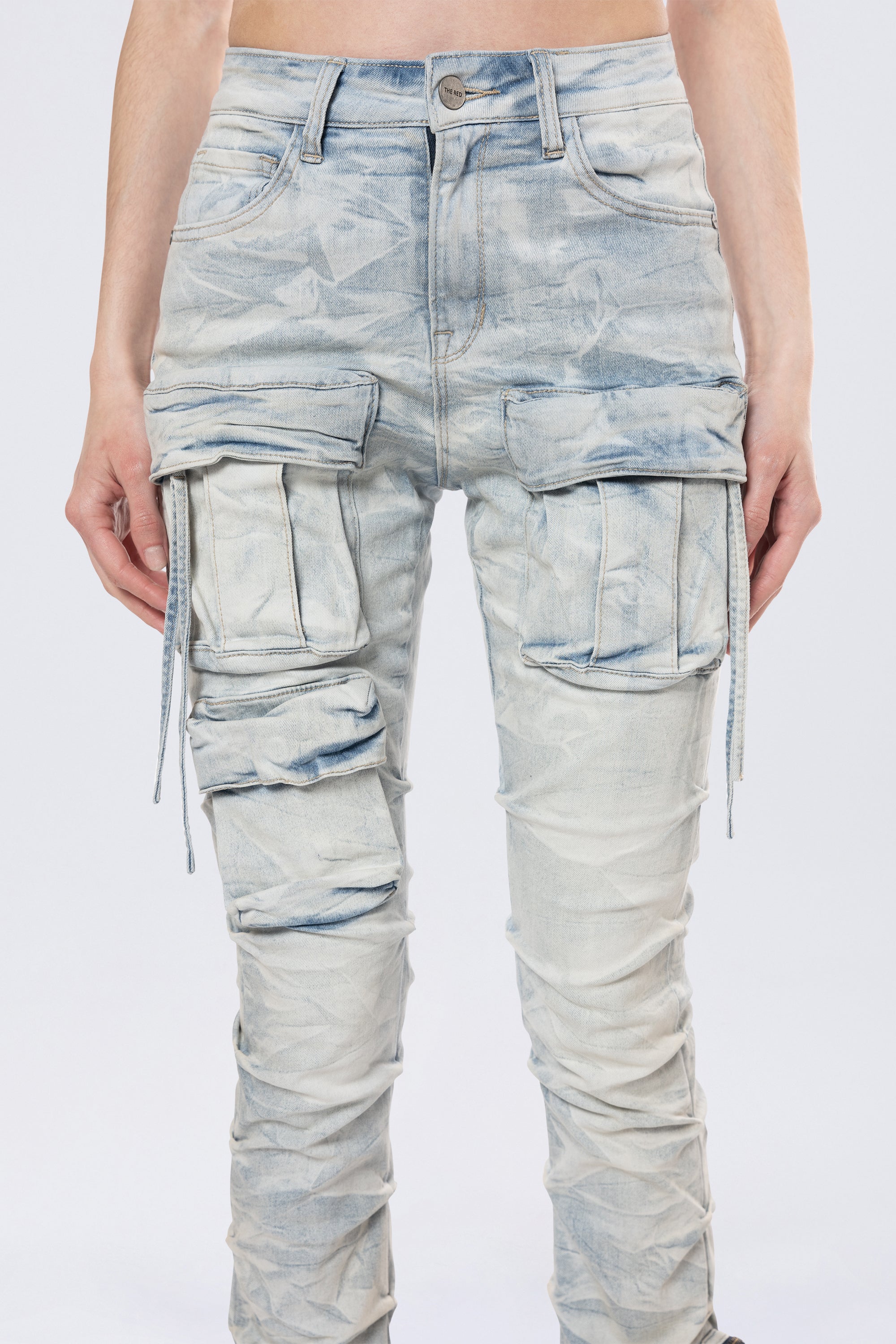 High Rise Stacked Cargo Jeans - Marshfield Blue