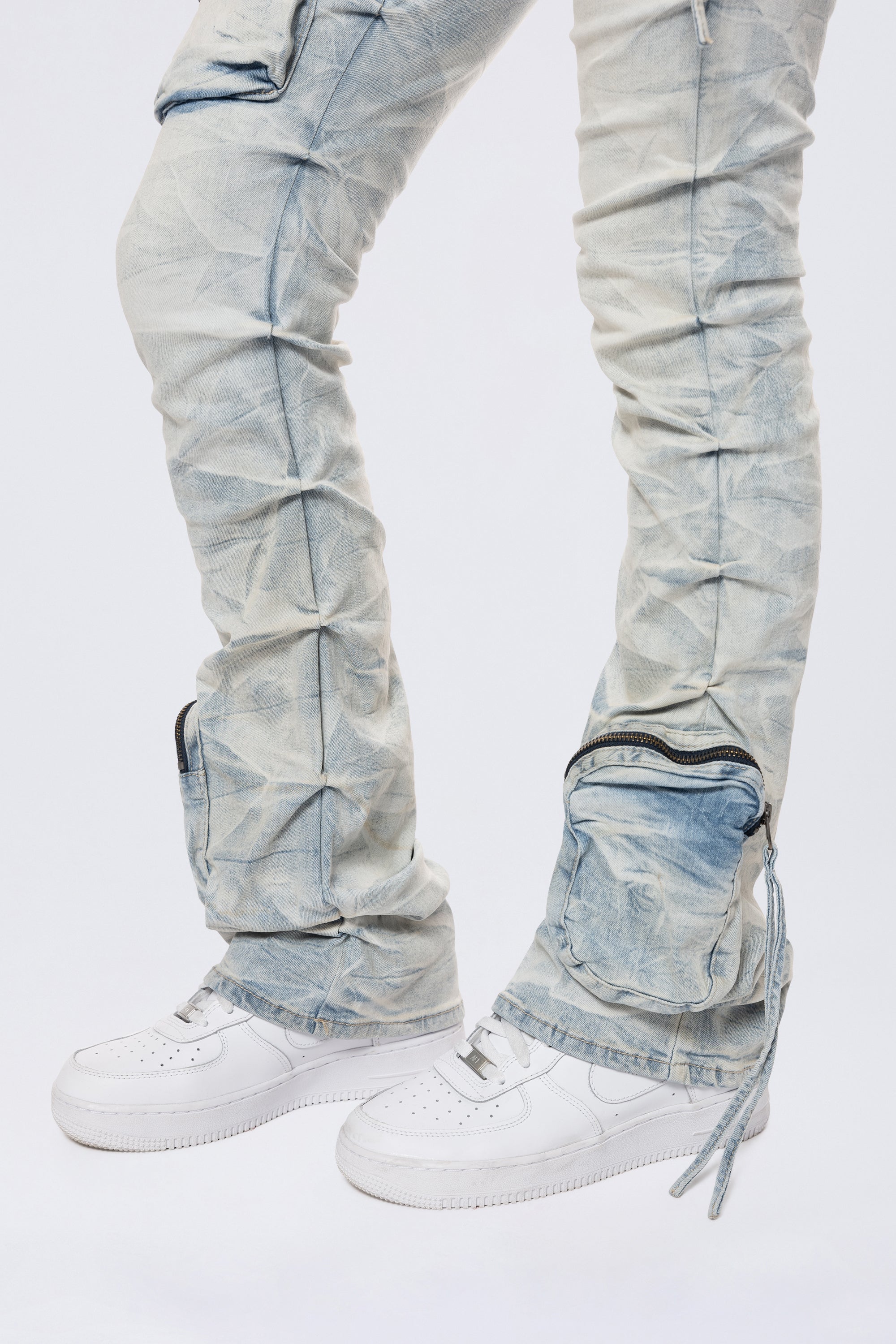 High Rise Stacked Cargo Jeans - Marshfield Blue