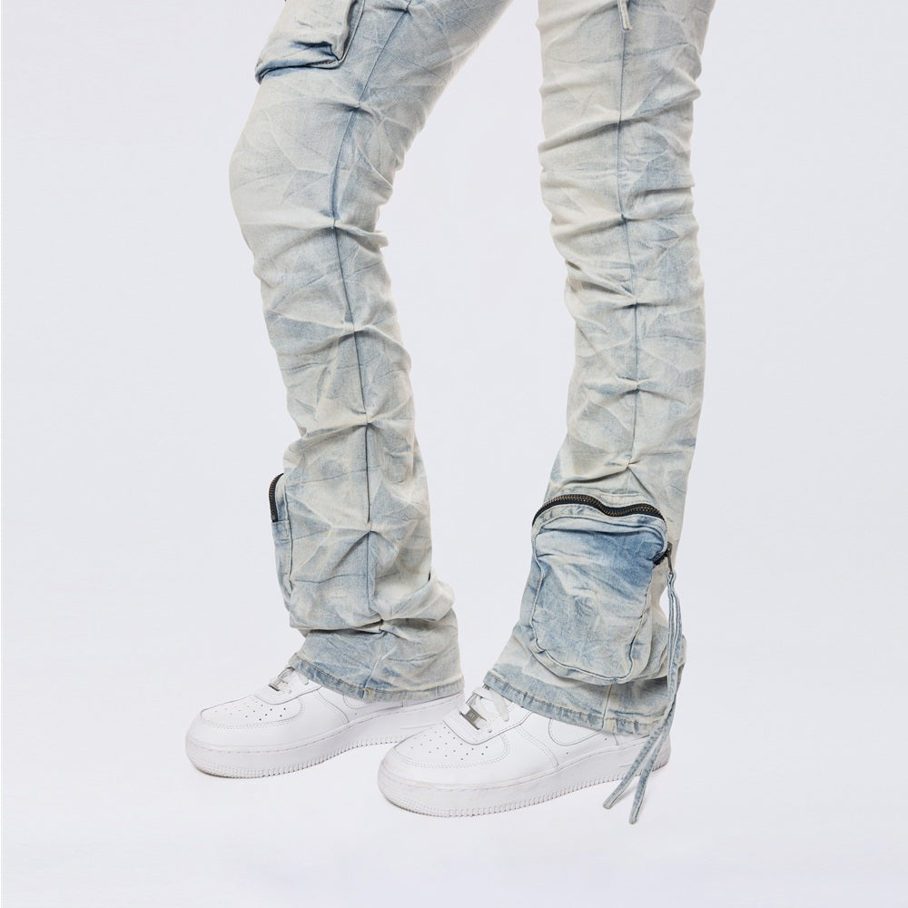 High Rise Stacked Cargo Jeans - Marshfield Blue