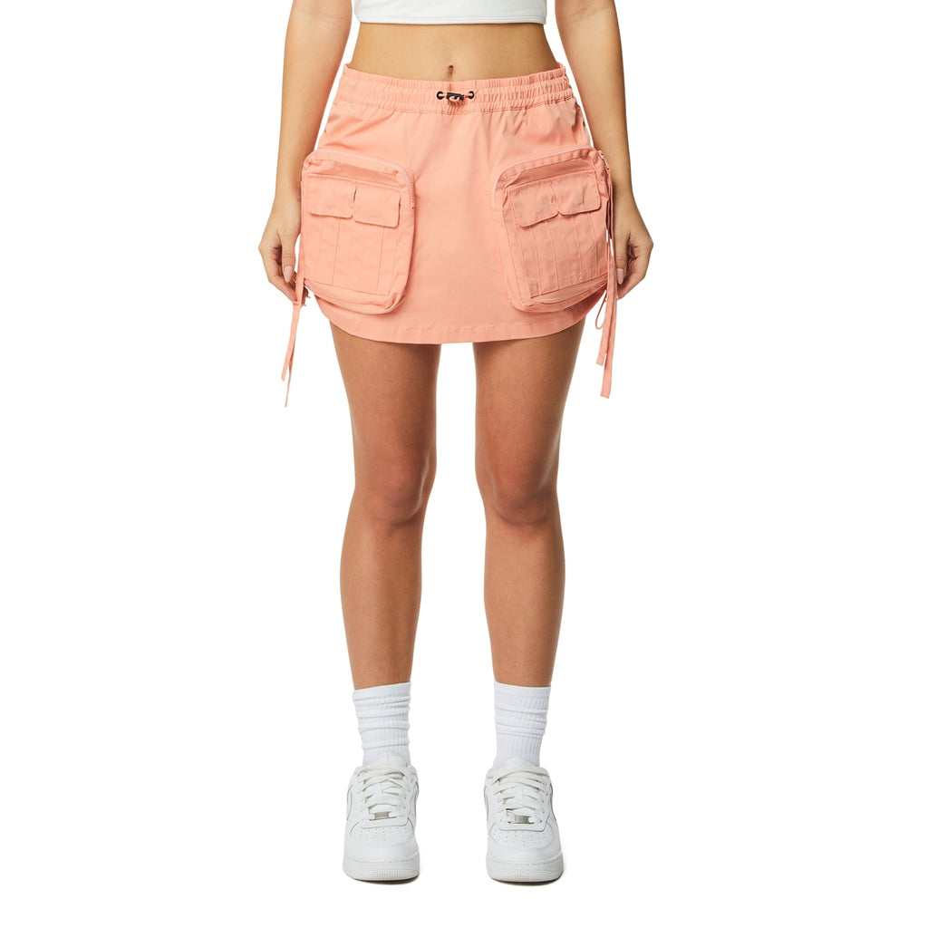 Smoke Rise RED Utility Shirring Mini Skirt - Sand Coral