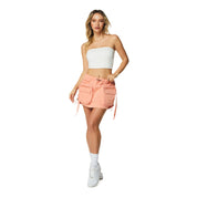 Smoke Rise RED Utility Shirring Mini Skirt - Sand Coral