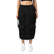 Smoke Rise RED Utility Straight Long Skirt - Black