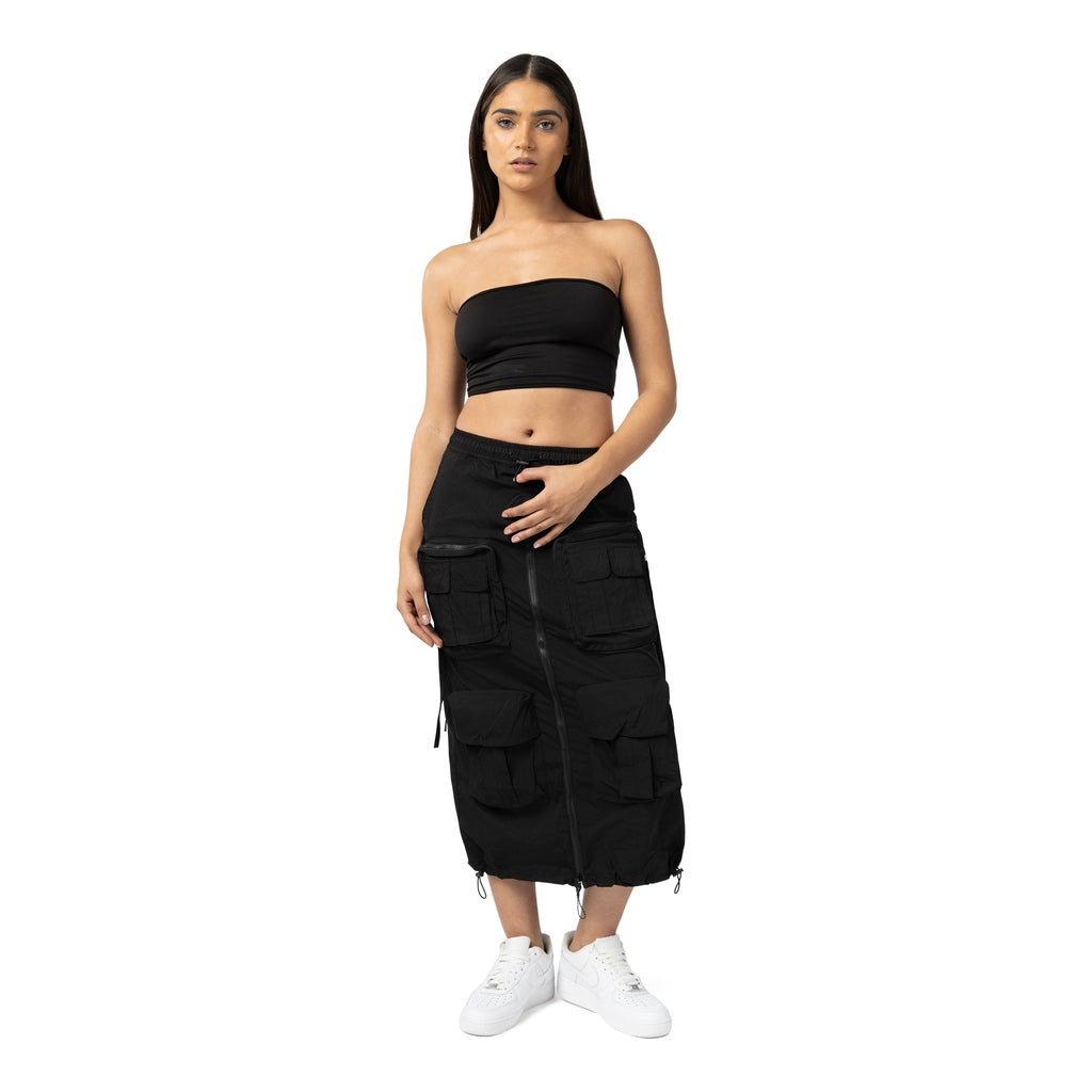 Smoke Rise RED Utility Straight Long Skirt - Black