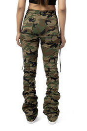 High Rise Utility Stacked Pants - Wood Camo