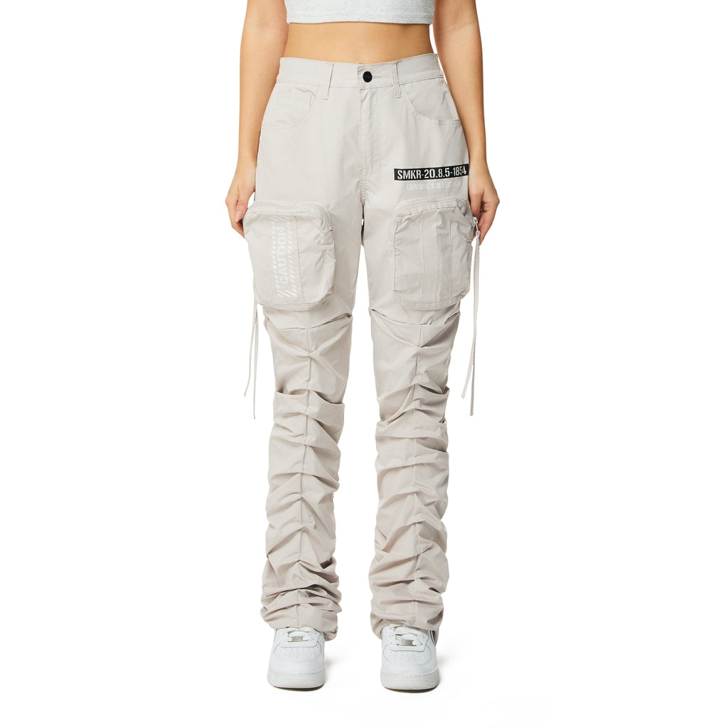 Smoke Rise RED High Rise Utility Stacked Pants - Silver Grey