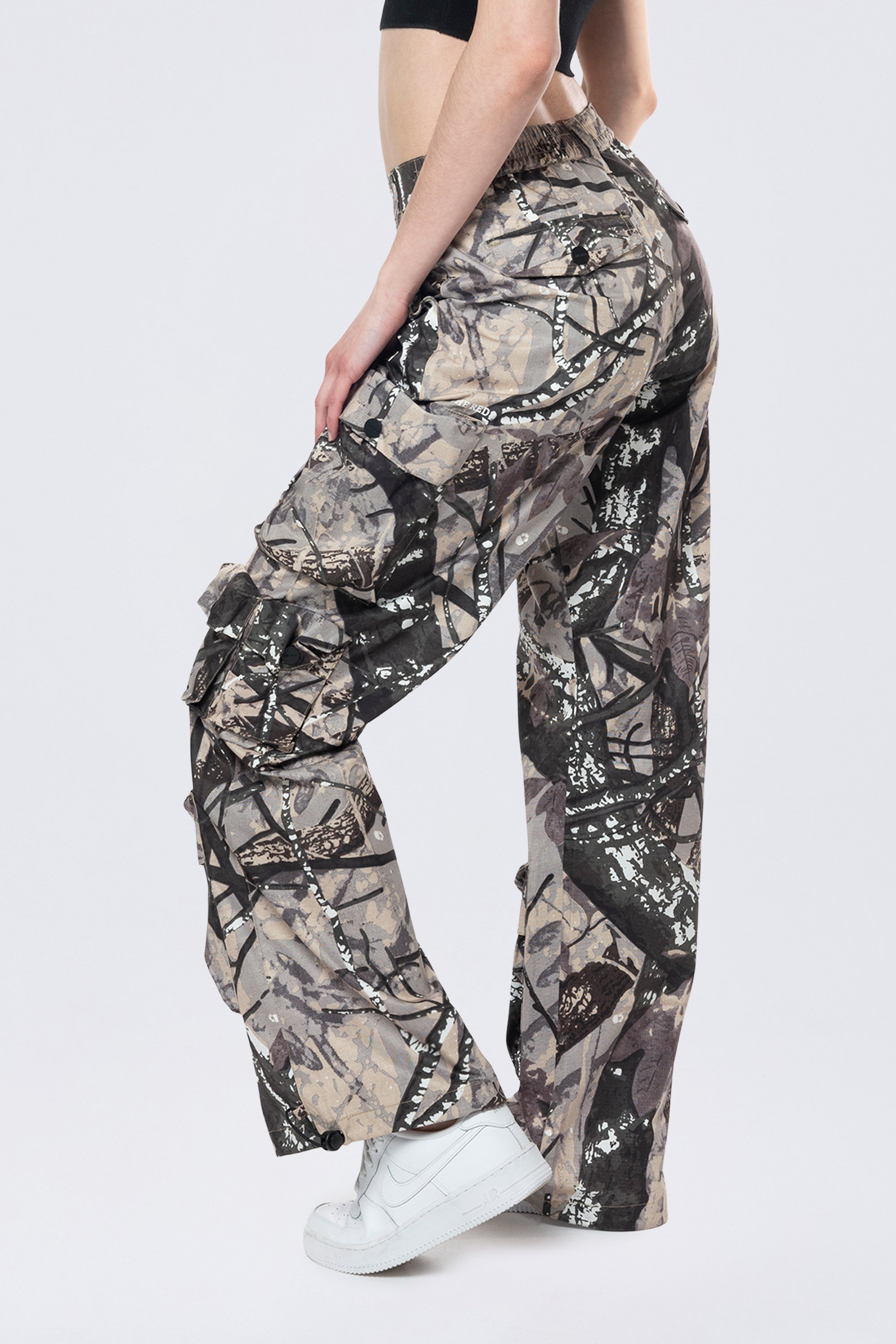 Wide Leg Cargo Pants - Olive Hunting Camo