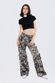 Wide Leg Cargo Pants - Olive Hunting Camo