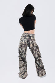 Wide Leg Cargo Pants - Olive Hunting Camo