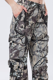 Wide Leg Cargo Pants - Olive Hunting Camo