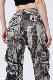 Wide Leg Cargo Pants - Olive Hunting Camo