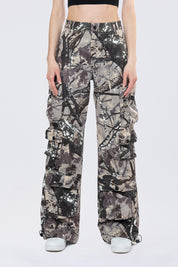 Wide Leg Cargo Pants - Olive Hunting Camo