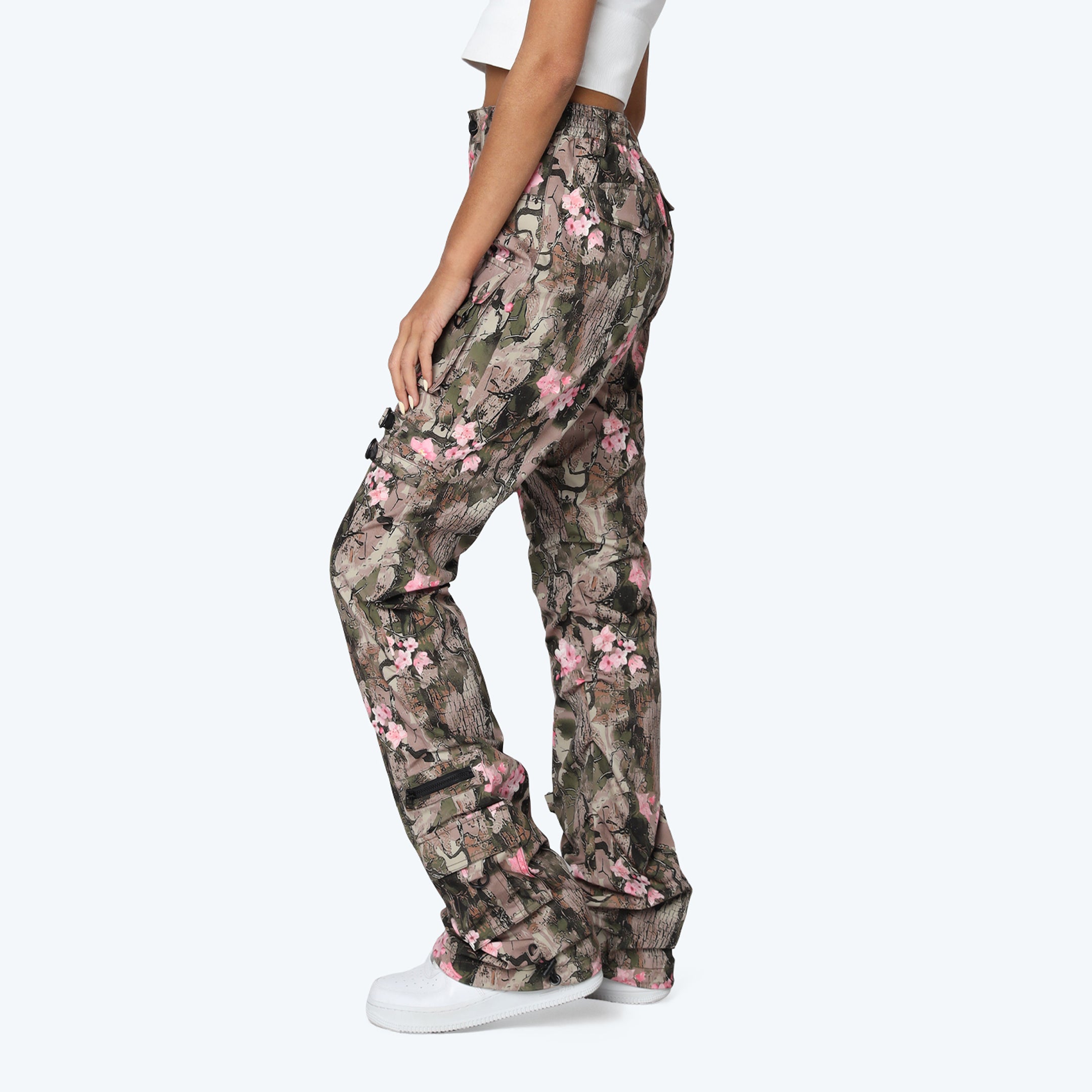 High Rise Side Pinched Stacked Pants - Blossom Tree Camo