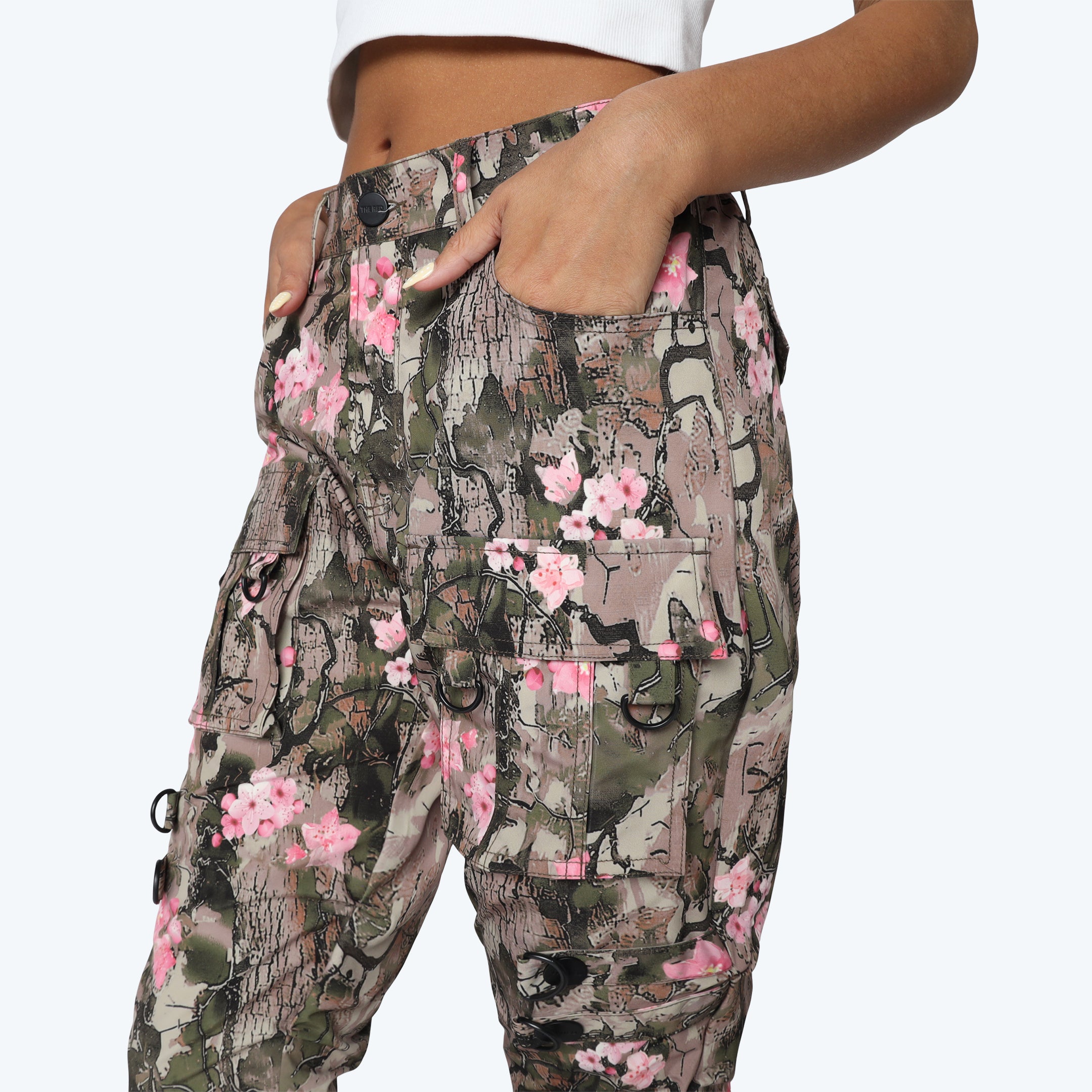 High Rise Side Pinched Stacked Pants - Blossom Tree Camo
