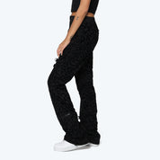 High Rise Side Pinched Stacked Pants - Safari Black