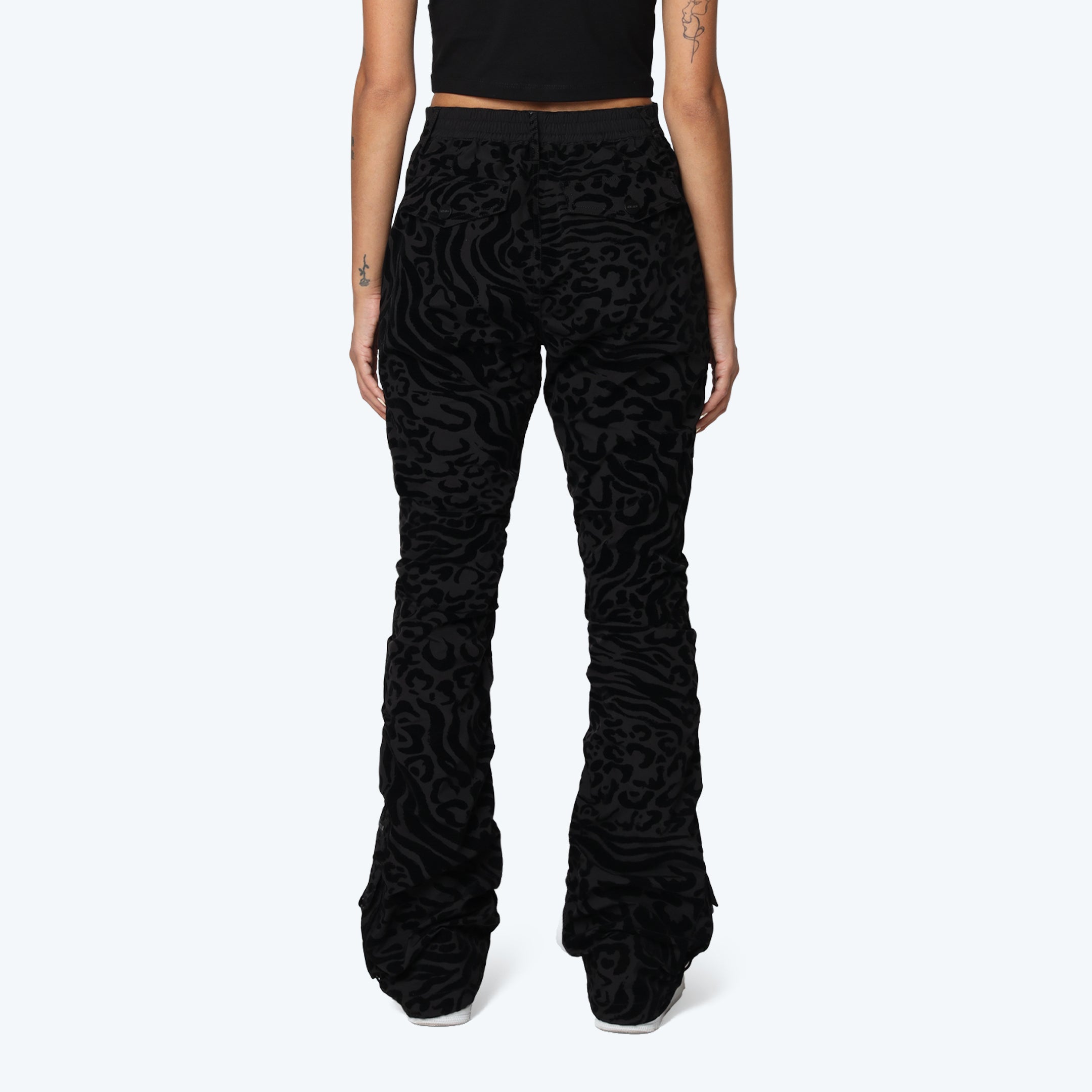 High Rise Side Pinched Stacked Pants - Safari Black