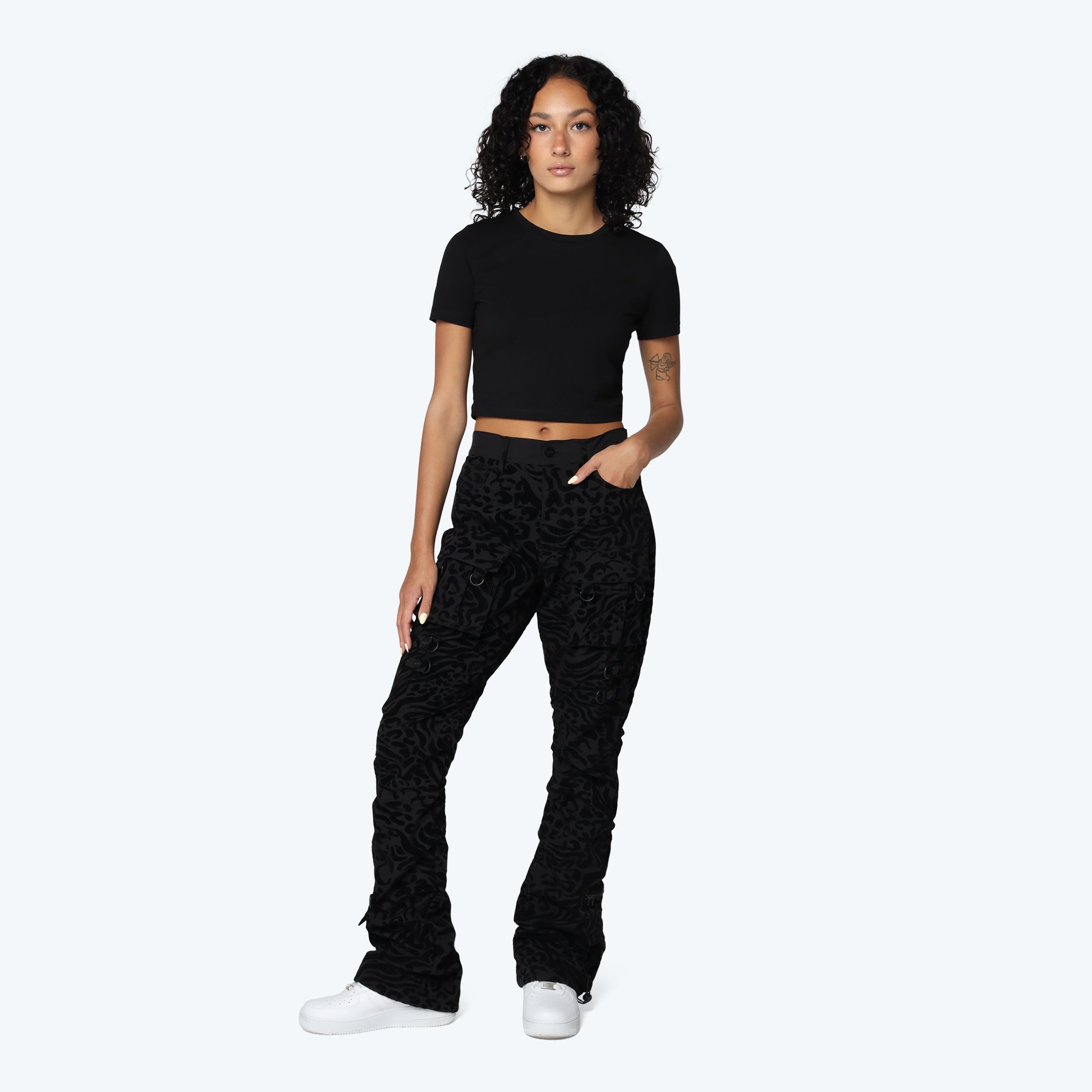 High Rise Side Pinched Stacked Pants - Safari Black
