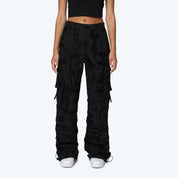 Wide Legged Flocked Pants - Lucid Black