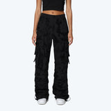 Wide Legged Flocked Pants - Lucid Black