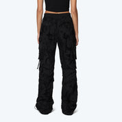 Wide Legged Flocked Pants - Lucid Black