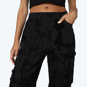 Wide Legged Flocked Pants - Lucid Black