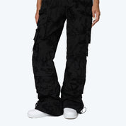 Wide Legged Flocked Pants - Lucid Black