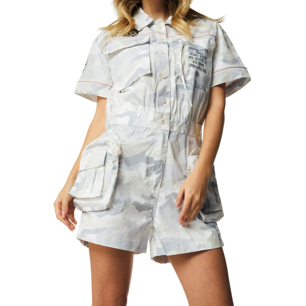 Smoke Rise RED Utility Romper - Oatmeal Camo