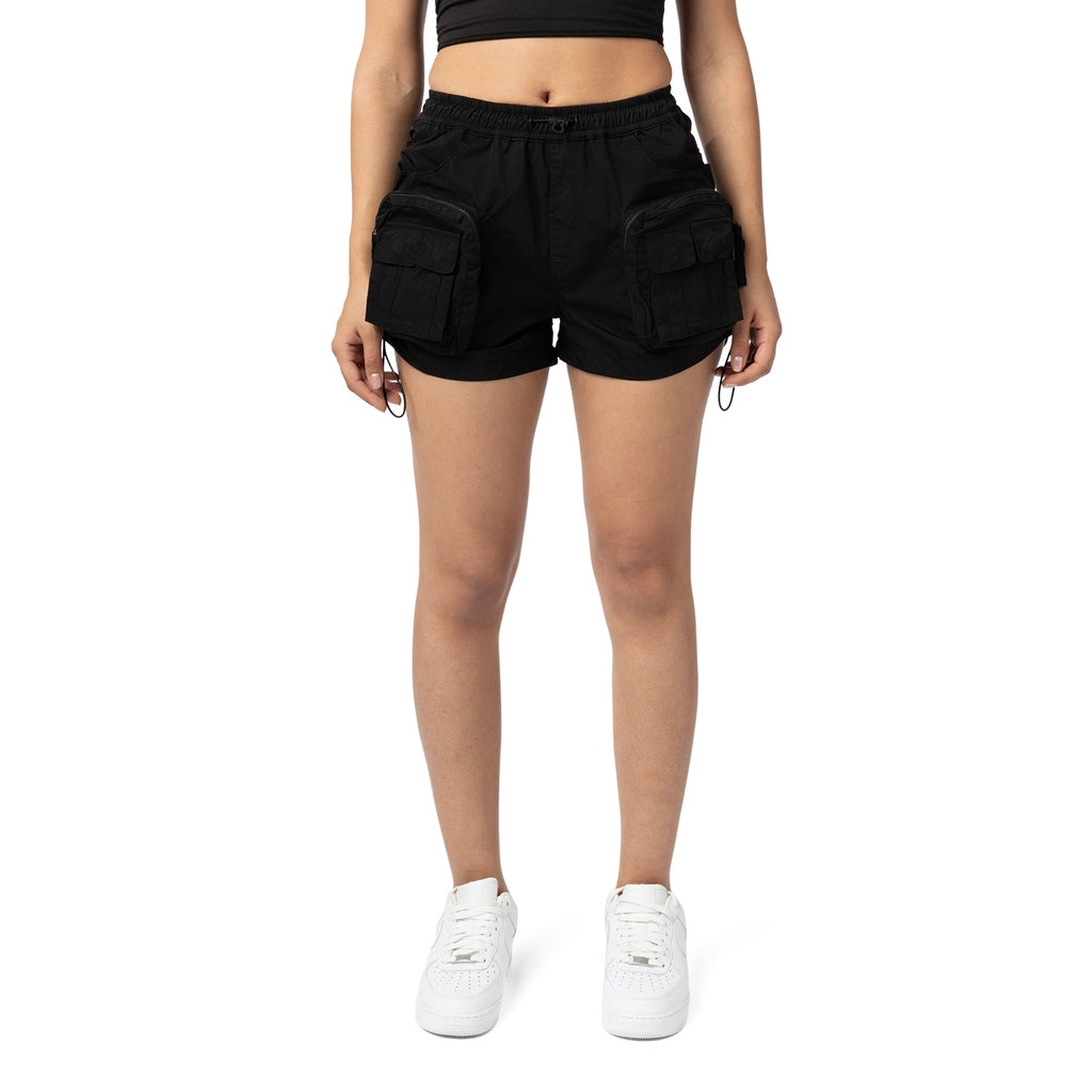 Smoke Rise RED Utility Shirring Shorts - Black