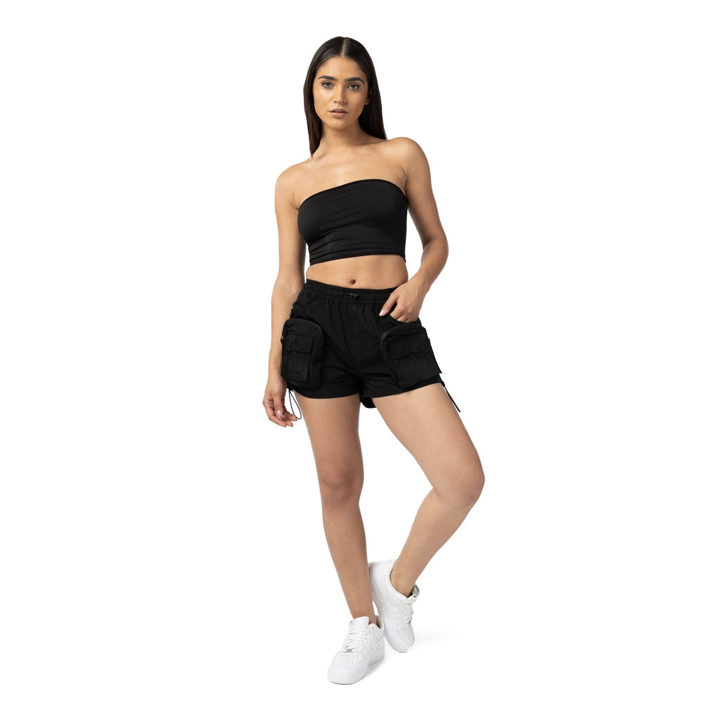 Smoke Rise RED Utility Shirring Shorts - Black