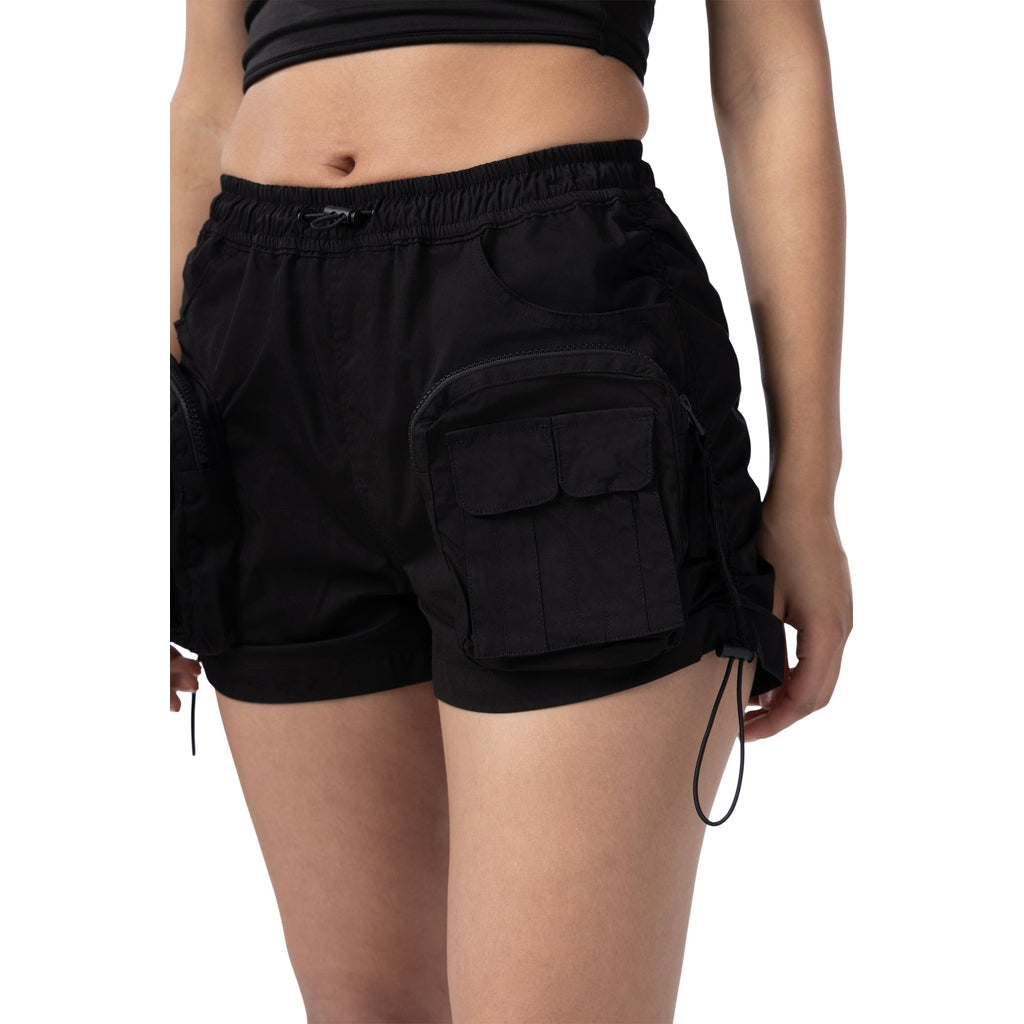 Smoke Rise RED Utility Shirring Shorts - Black