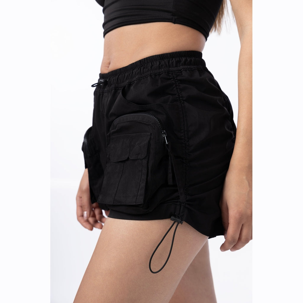 Smoke Rise RED Utility Shirring Shorts - Black