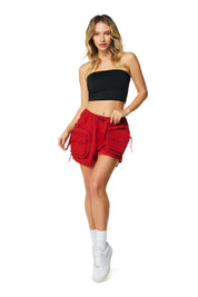 Shirring Utility Shorts - True Red