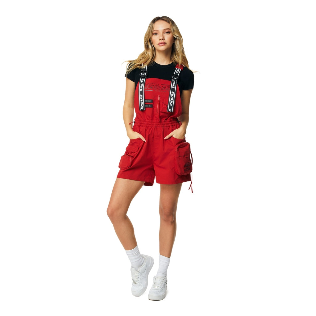 Smoke Rise RED Utility Overall Shorts - True Red