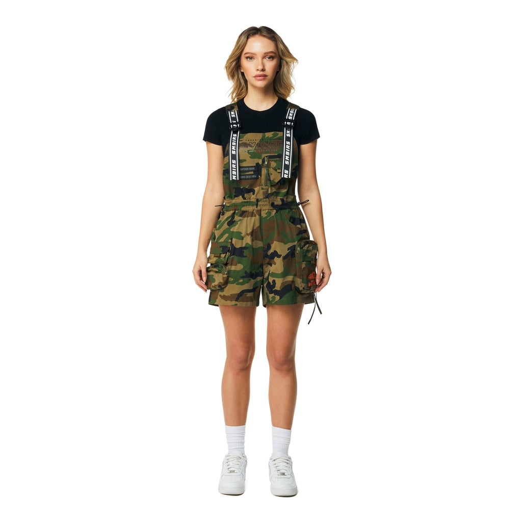 Smoke Rise RED Utility Overall Shorts - Wood Camo