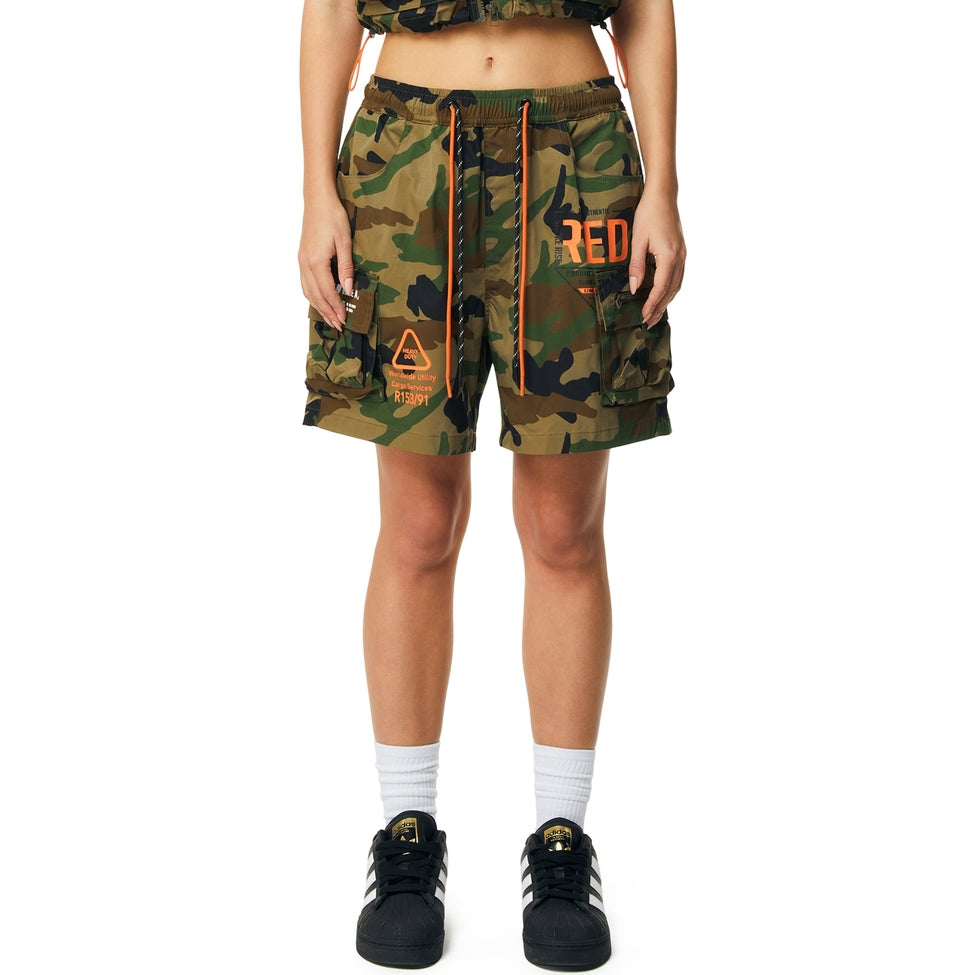 Smoke Rise RED Utility Slouched Shorts - Wood Camo