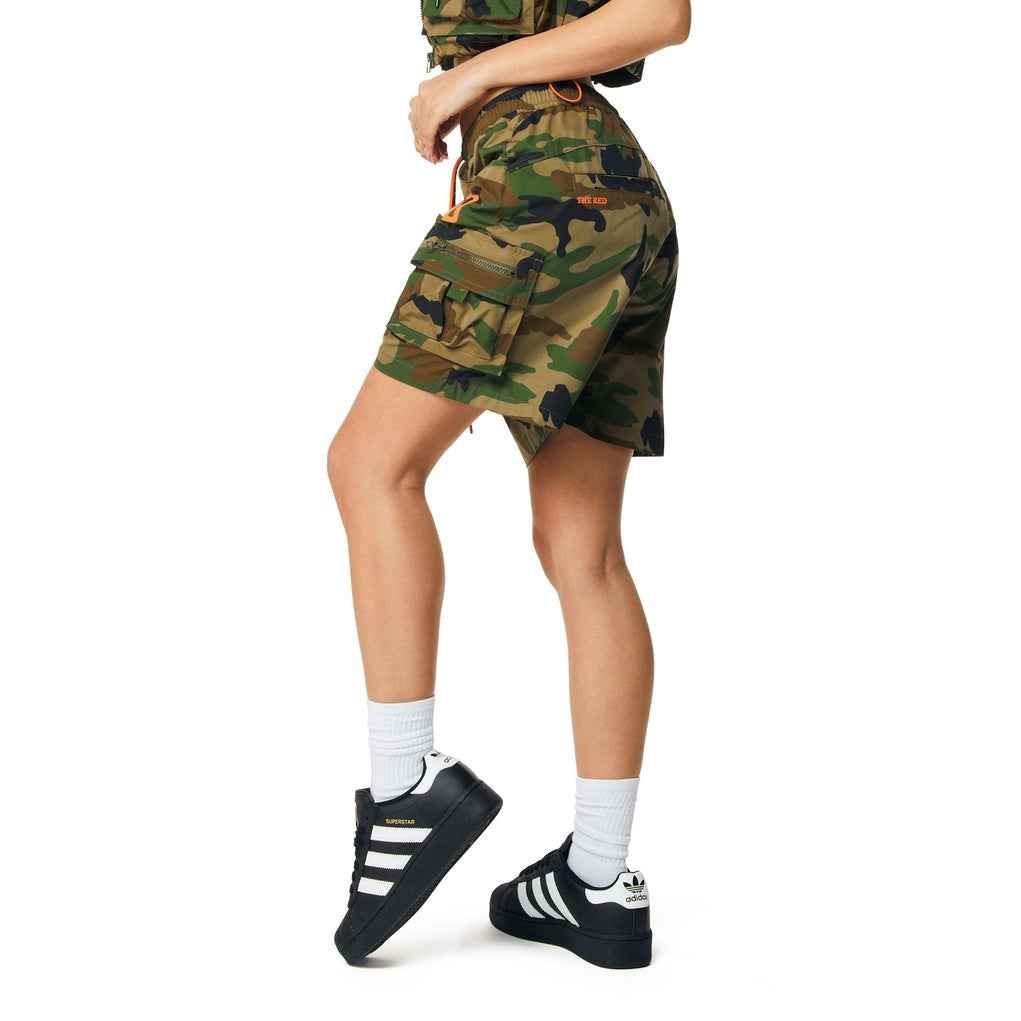 Smoke Rise RED Utility Slouched Shorts - Wood Camo