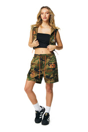 Utility Slouched Shorts - Wood Camo