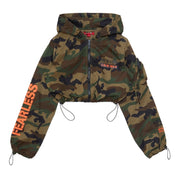 Smoke Rise RED Cropped Windbreaker Full Zip Jacket - Wood Camo