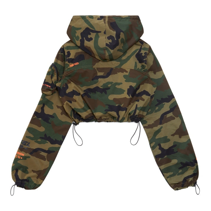 Smoke Rise RED Cropped Windbreaker Full Zip Jacket - Wood Camo