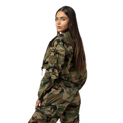 Smoke Rise RED Cropped Full Zip Hoodie Jacket - Wood Camo