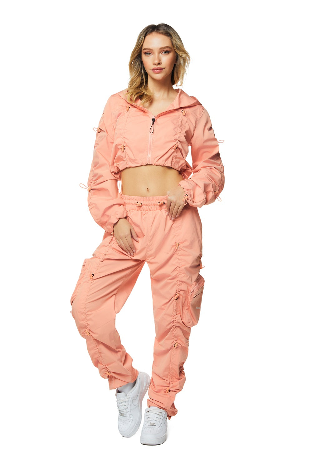 Smoke Rise RED Cropped Full Zip Hoodie Jacket - Sand Coral