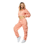 Smoke Rise RED Cropped Full Zip Hoodie Jacket - Sand Coral