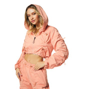 Smoke Rise RED Cropped Full Zip Hoodie Jacket - Sand Coral