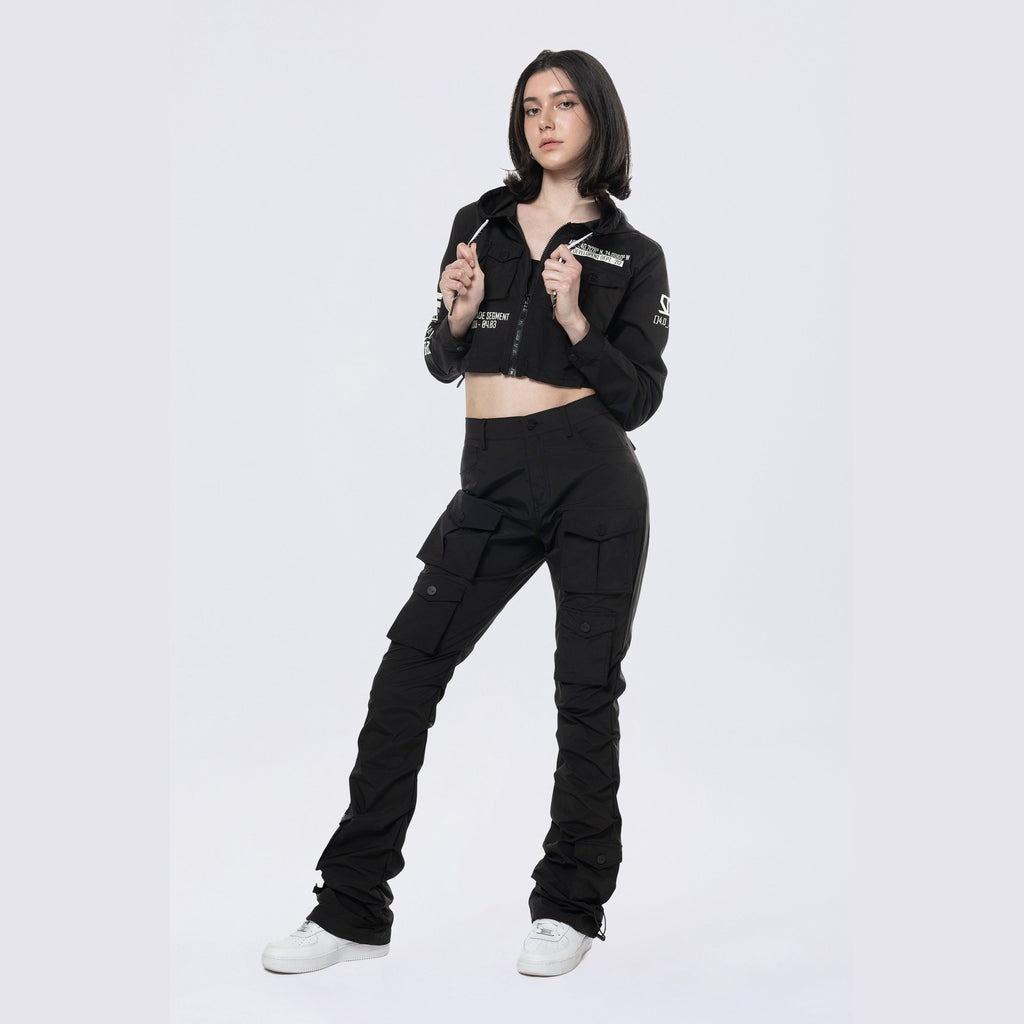 Smoke Rise RED Hooded Utility Full Zip Jacket - Black