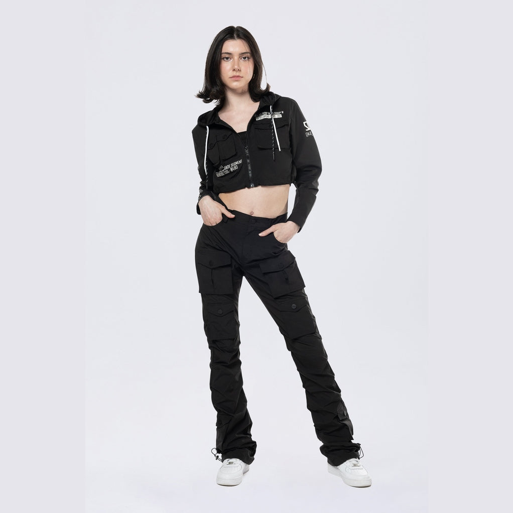 Smoke Rise RED Hooded Utility Full Zip Jacket - Black