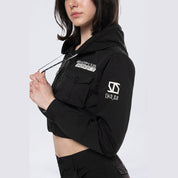 Smoke Rise RED Hooded Utility Full Zip Jacket - Black