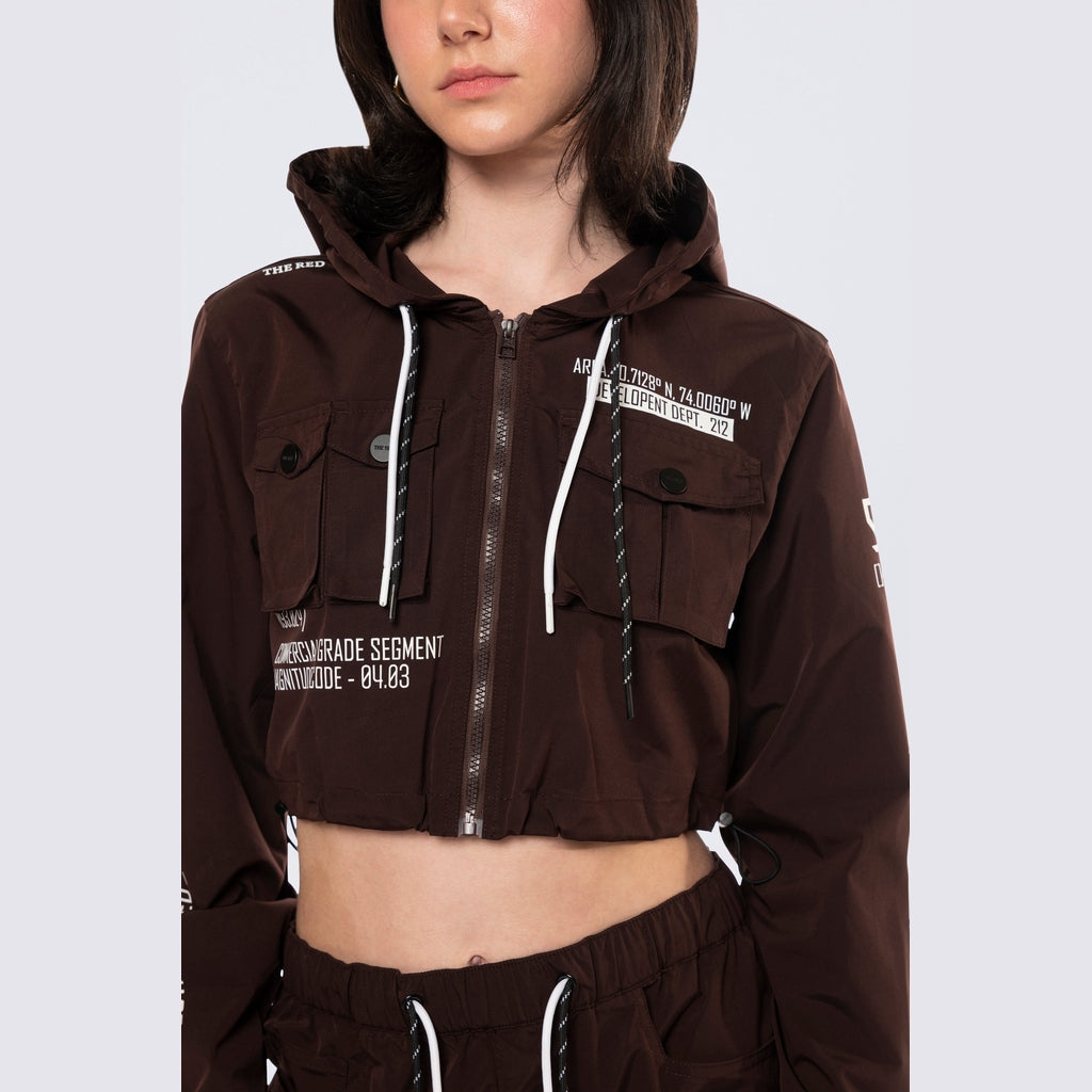 Smoke Rise RED Hooded Utility Full Zip Jacket - Espresso