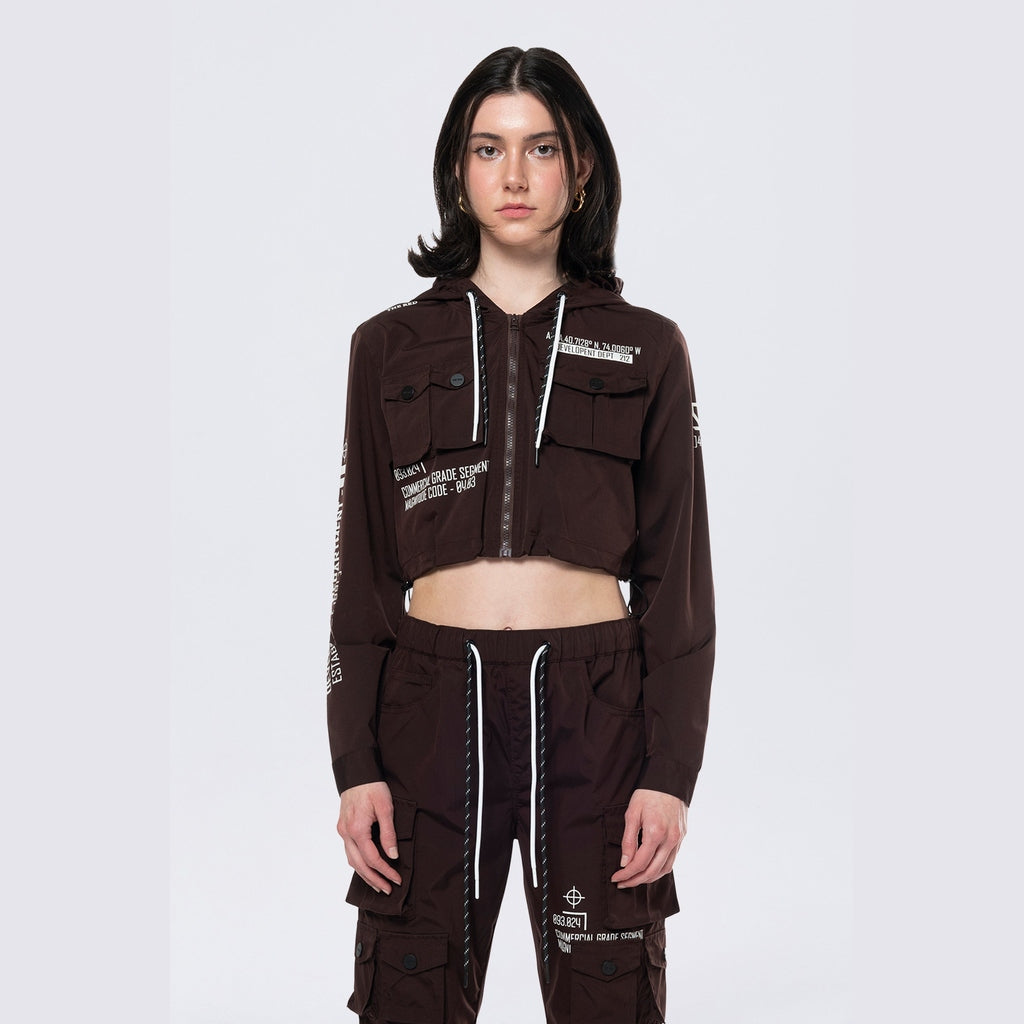 Smoke Rise RED Hooded Utility Full Zip Jacket - Espresso