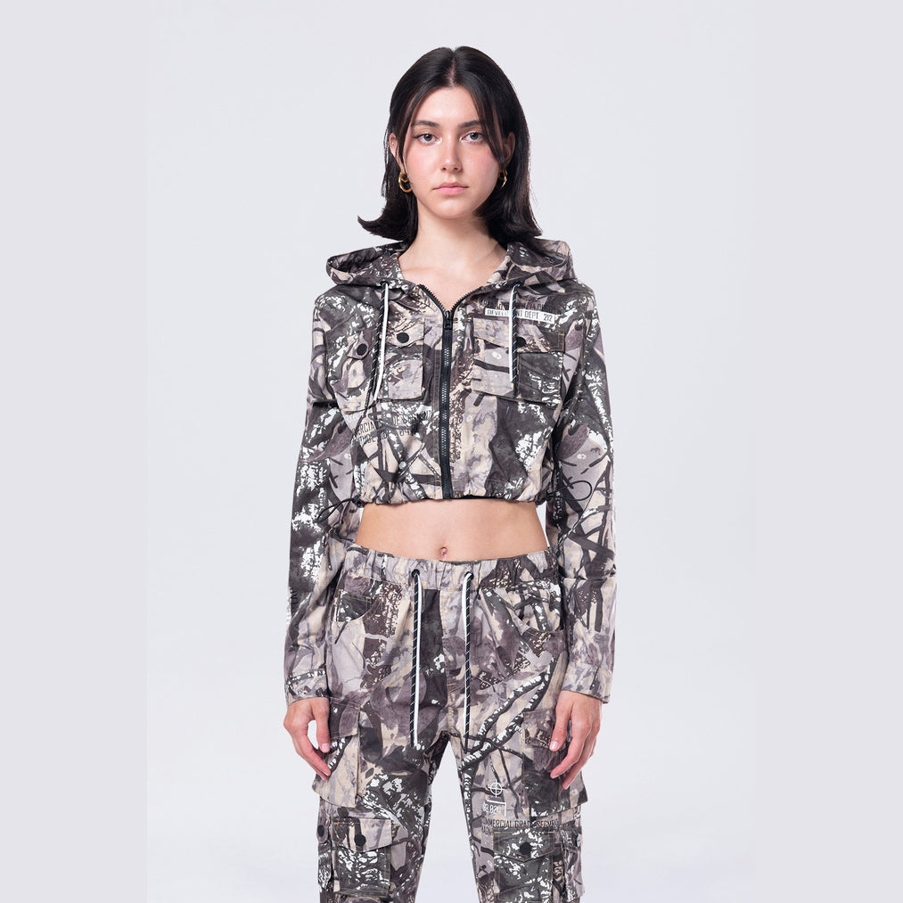 Smoke Rise RED Hooded Utility Full Zip Jacket - Olive Hunting Camo